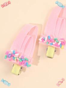 2pcs Pink Fabric Ice Cream Hair Clips,Candy Accessories Hairpins,Sweet Hair Barrettes For Girls Teens Friends Daughter Daily Summer Party Gifts - Pink - View 5