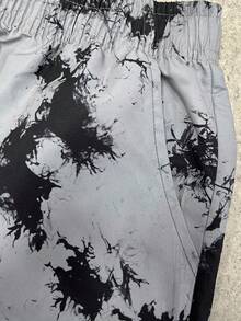 1件男士灰色與黑色紮染海灘短褲，泳褲，度假風，透氣輕量舒適面料，休閒夏威夷風夏季下裝，適合海灘 - 灰色 - 查看 7
