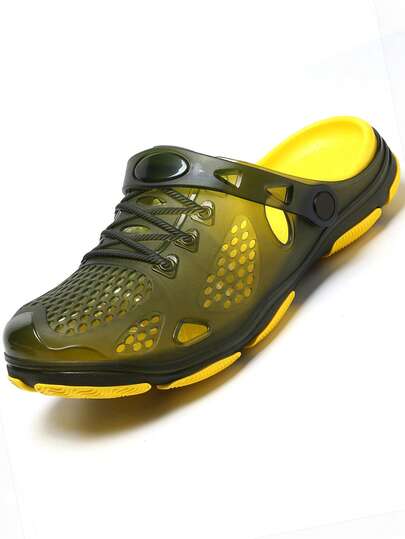 1 Pair Men's Lightweight Comfortable Clogs Hollowed Out Anti Slip Garden Shoes Men Mesh Summer Sandals For Men's Casual Homme Outdoors Non-Slip Thick Sole Beach Flip Flops Slippers