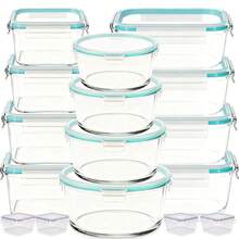 32-Piece Glass Food Storage Containers (16 Glass Bowls + 16 Lids) With Upgraded Snap Locking Lids – Airtight Lunch Containers, Suitable For Microwave/Oven/Refrigerator/Dishwasher (Blue) - 藍色 - 查看 6