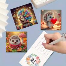 6pcs/Set DIY Diamond Painting Kit, Unique Hedgehog Animal Design, Diamond Art Mosaic Postcard, Greeting Card For Birthday, Christmas, Mother's Day To Express Warm Wishes, Suitable For Family, Friends And Lovers, Handmade Craft Gift - Multicolor - View 7
