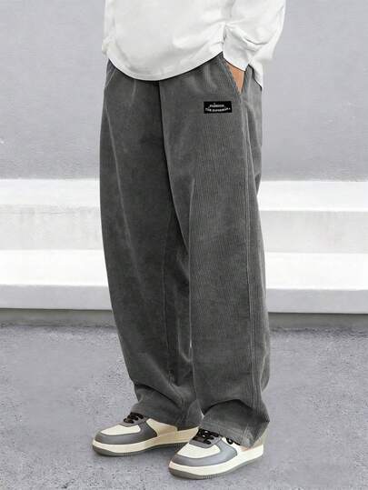 1件青少年/男童宽松休闲运动纯色百搭灯芯绒直筒裤