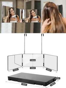1pc 360° Tri-Fold Adjustable Mirror, Suitable For Haircutting And Styling, Professional Salon Quality Full-Length Mirror, 360 Degree View, Applicable For Self-Haircut, Makeup, Hairstyling, Unisex Gift, Black - Multicolor - View 8