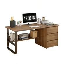 Escritorio de computadora de oficina moderno, escritorio de computadora de oficina con 3 cajones, disponible para el trabajo de estudio - Negro - Ver 1