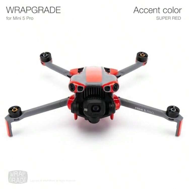 WRAPGRADE Pegatinas de piel compatibles con  Mini 5 Pro Accent Color camuflaje  bumpy - Súper rojo - Añade 2