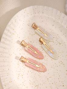 4pcs/Set Jepit Rambut Tanpa Sambungan Asetat Mutiara Warna Pink & Putih, Jepit Rambut Jepit Buaya Akrilik untuk Poni & Penataan Rambut - MultiWarna - View 6