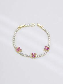 1pc Spring/Summer Fashion Women's Round Tennis Bracelet, Double Layer Butterfly Design Bangle, Elegant Exquisite Hand Jewelry Decoration, Made Of Copper Material Plated With 18K Gold, Hypoallergenic And Anti-Oxidation, Inlaid With Elegant Sparkling Synthetic Zirconia, High-End Luxury - Butterfly Bracelet - View 15