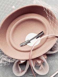 1 Peça Fascinadores Chapéus para Mulheres Chapéu Pillbox Anos 20, 30 e 50 Chapéu Vintage Cartola Flor Véu Chapéu de Chá de Casamento - Rosa empoeirado - Visão 7