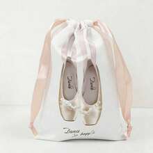 Tanztasche, staubdichte Aufbewahrungstasche für Tanzschuhe, Satinbeutel mit Kordelzug - Champagnerfarben - Übersicht 1