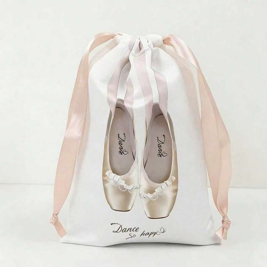 Tanztasche, staubdichte Aufbewahrungstasche für Tanzschuhe, Satinbeutel mit Kordelzug - Champagnerfarben - Übersicht 1