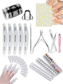 不锈钢角质层推棒、双面指甲锉、指甲打磨器、美甲护理工具、专业灰白指甲抛光块、磁性美甲棒、柠檬香蕉香味美甲贴纸、3D水果美甲贴纸 - 彩色 - 查看 1