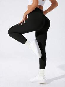 Quần yoga nữ cạp cao co giãn định hình, đồ tập yoga thể dục, quần legging mùa hè thoải mái, quần áo nữ, quần legging nữ màu đen mùa xuân - màu đen - Xem 3