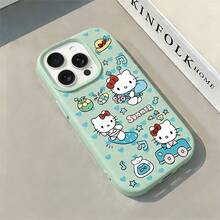 Sanrio 1pc Mint Green Leather Texture KT Cat Phone Case, Cute Style Phone Case Cover - Compatible With IPhone 17 Air, 16, 15, 14, 13, 12, 11, Pro Max, Plus - Mint Green - View 1