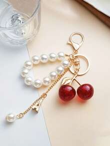 1pc Fashion Cherry Faux Pearl Chain Keychain Pendant, Charming Double Cherry Car Key Chain, Jewelry, Bag Charm, Wristlet Keychain, Car Keychain, Keychain Lanyard, Keychain, Keyring Accessory, Keychain Ring, DIY Accessory Birthday Gift, Wedding Gift, Holiday Gift, Party Favor, Event Souvenir, Friend Gift - Multicolor - View 13