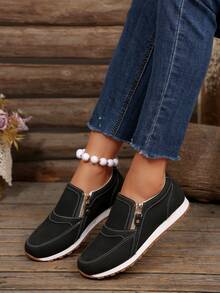 Baskets décontractées, chaussures légères et confortables antidérapantes pour femmes grandes tailles, chaussures de sport décontractées à fermeture éclair pour femmes, convenant pour les déplacements quotidiens - Noir - Voir 6