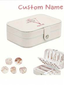 Customized Jewelry Box, Personalized Floral Pattern Jewelry Box, Customizable Name Storage, Multi-Functional Portable Bracelet & Earring Organizer, Washable Storage Box, Travel Leather Ring & Necklace Box, Customized Jewelry Storage Box, Women's Mother's Day Gift, Best Friend, Mother, Grandmother, Girlfriend Gift, 12-Month Line Art Floral, Space-Saving, Multi-Functional & Elegant, Fashion - Multicolor - View 2