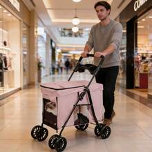 Cochecito para mascotas para perros y gatos, capacidad de peso de 15 kg, fácilmente plegable para almacenamiento y viaje, 49 * 75 * 95 cm - Rosa - Ver 5