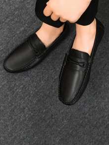 男士乐福鞋 新款休闲鞋 百搭莫卡辛鞋 一脚蹬渔夫鞋 休闲鞋 青年鞋 帆布平底船鞋 男鞋 黑色正装鞋 休闲布鞋 皮鞋（尺码偏小偏窄，请订购大2码） - 黑色 - 查看 6