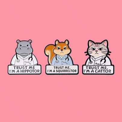 相信我，我是河马、松鼠和猫珐琅胸针，动物医生语录胸针，翻领别针，背包、服装配饰、珠宝、朋友礼物