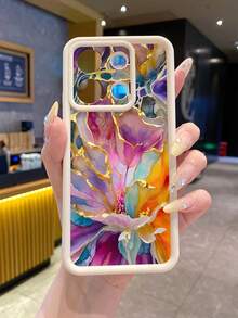 花卉图案 1 件装 时尚春季镀金花卉印花米色玛瑙阶梯砂岩手机保护壳，防摔、防指纹、防震，兼容 17/17 Pro/17 Pro Max/Air 16/15/14/13/12/11/S26/S25/S24/S23/荣耀机型，国际版，非国内版 - 米色 - 查看 4