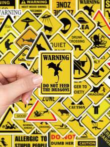 53pcs Interesting Warning Sign Sticker Funny Cool Decals For Laptop Skateboard Computer Helmet Cars Phone Stickers - Multicolor - View 5