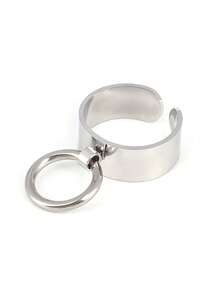 1pc Stainless Steel Ring, Round Pendant Ring, Open Ring For Men, Jewelry Gift For Women - Silver - View 7