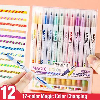 6-12 Colors Student Eye-Protecting Double-Headed Fluorescent Highlighter Pens & DIY Holiday Cards, Easy To Write, Vibrant Colors, Back To School Essential Highlighter Set