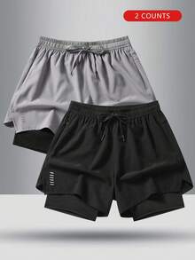 2-Pack Teen Summer Sweat-Absorbent Breathable Lightweight Outdoor Sports Shorts With Drawstring And Lining - Black - View 1
