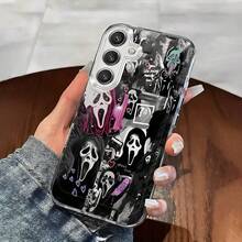 Ghost Face Killer Collage Elements Transparent Phone Case Suitable For Compatible With IPhone 17,16, 15, 14, 13, 12, 11, Pro Max, Air, Plus, As Well As Galaxy S26/25/24/23/22/21 Ultra/FE/Edge/+,A73/72/56/54/53/52/50/35/34/33/26/25/24/23/22/20/16/15/14/13/12/10, Fashionable Phone Cases - 彩色 - 查看 2