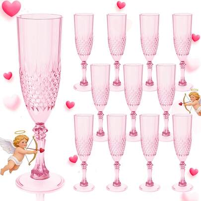 Pink Champagne Flutes,Plastic Wine Glasses Goblets Cute Cups Disposable Flute, For Thanksgiving Christmas Weddings Bachelor Parties Toasting And Events