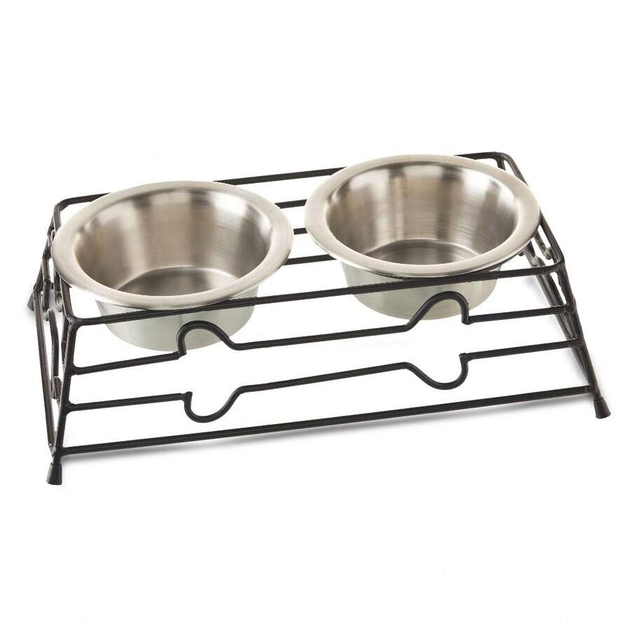 Metal Elevated Pet Diner With Stainless Steel Bowls Included, Small Capacity 12.68 Fl Oz - S - View 1