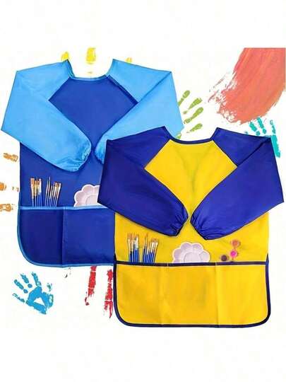 1 pièce Tablier de peinture artistique - Polyester, conception à double usage pour le jeu créatif et les repas, facile à nettoyer, liens de cou et de taille réglables, parfait pour un usage domestique, fournitures artistiques amusantes | Tissu lavable, accessoires de fournitures d'art