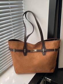 Retro Stylish Large Capacity Handbag, New Fashion Versatile Commuter Shoulder Tote Bag For Women - Brown - View 11