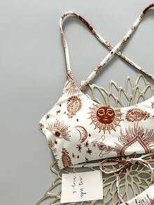 两件套波西米亚豹纹星形印花休闲可爱优雅性感扎染钩编撞色滚边比基尼泳衣，适合海滩度假、春夏假期 - 彩色 - 查看 5