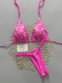 2 pièces Maillot de bain bohème floral élégant sexy et décontracté avec liens et tresses, pour les vacances à la plage, printemps/été - Multicolore - Voir 3