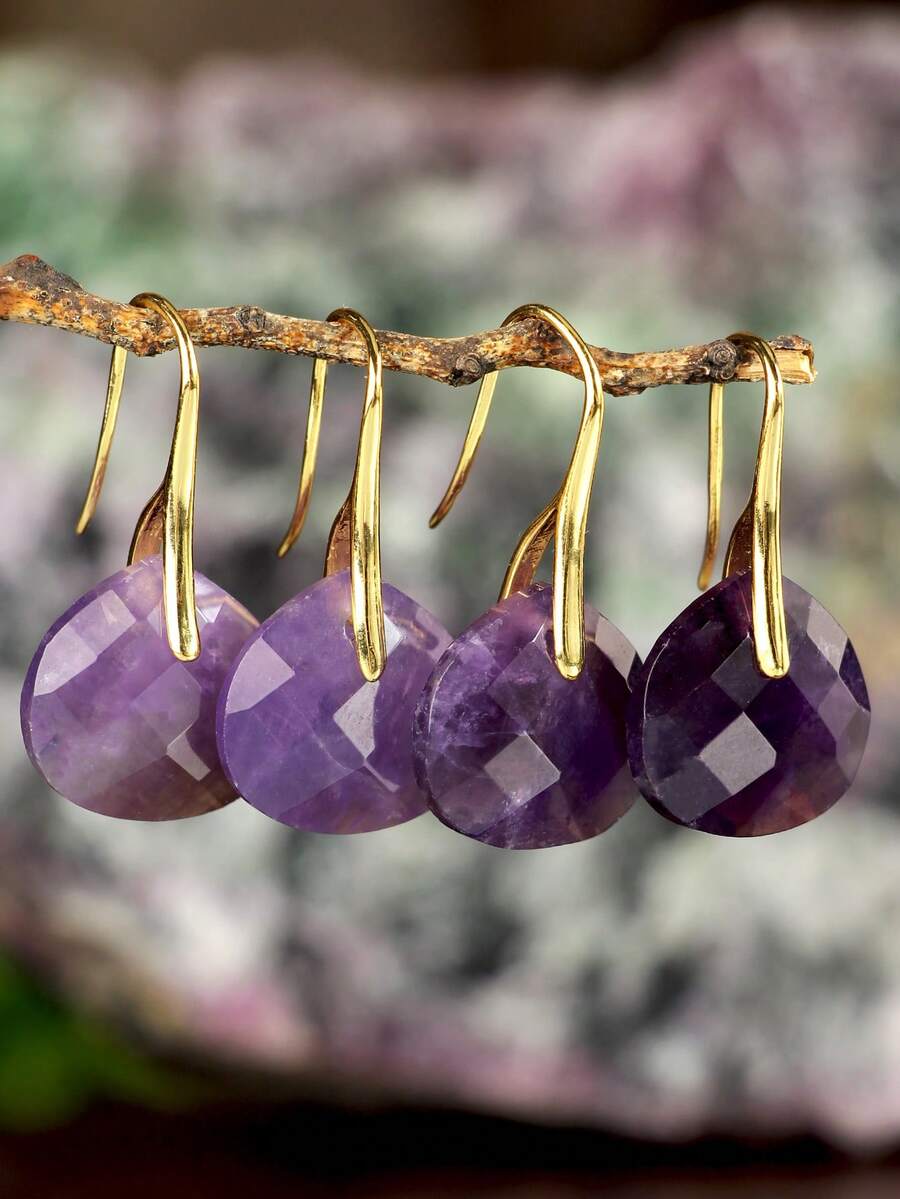 Fashionable Purple Crystal Teardrop Earrings, Exquisite Faceted Crystal Copper Gold-Plated Earring Hooks, Luxury Earrings - Multicolor - View 1