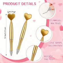 3 Pieces1-Piece Heart-Shaped Gold Ballpoint Pen - Creative And Cute Design, Smooth Writing, Gold Ballpoint Pen, Back-To-School Stationery, Wedding Signature Pen. - A - View 4