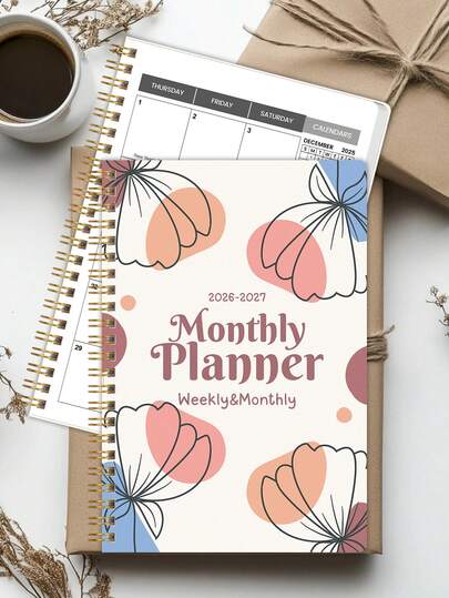 1本2026-2027年月度计划本，8.5英寸*5.3英寸，月度/周/日计划笔记本，适用于工作计划、学习安排和个人事务管理，办公用品
