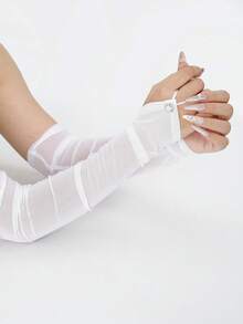 1pc New Fashionable Wedding/Holiday Sheer Mesh Fingerless Long Gloves, Lightweight & Breathable - White - View 1