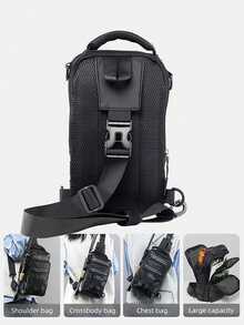 Outdoor Small Fishing Tackle Storage Chest Bag, Men's Sling Bag, Spacious Interior, Organized Storage, Portable And Easy To Use, Multi-Compartment Design, Adjustable Shoulder Strap, Zipper Closure, Fashionable Black Appearance - Black - View 6
