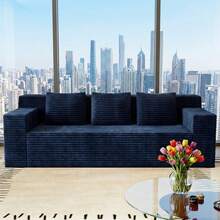71 Inch 3-Seater Sofa, Corduroy Fabric Modular Sectional Sofa, Deep Seat Couch No Assembly Required For Living Room, Bedroom, And Apartment - 藍色 - 查看 8
