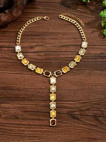 1pc Bohemian Style Rhinestone Y-Necklace, Fashionable & Minimalist, Suitable For Women To Wear On Daily, Party, Banquet, Vacation, Ball Occasions - Gold - View 2