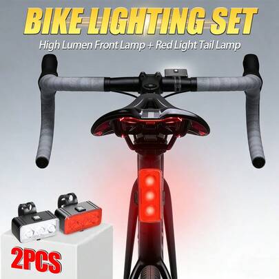 1/2pcs Portable Detachable Long Lasting Bike Light Large Built-In Battery Type-C Charging Dual Use As Flashlight For Camping Hiking Emergency