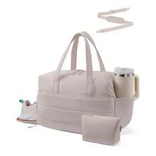 Small Gym Bag For Women With Large Tumbler Holder Pocket, Carry On Weekender Travel Duffel Bag With Shoe Compartment, Overnight Mini Personal Bag With Pouch For Workout Sport Dance Yoga - 駝色 - 查看 2
