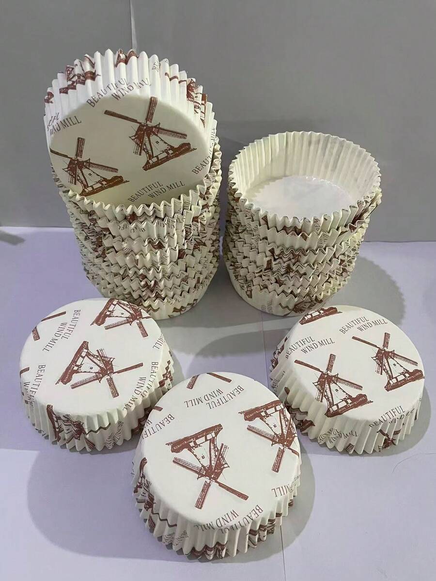 50pcs/100pcs Windmill Round Cake Paper Cups, Heat-Resistant Dessert Paper Cake Liners, Suitable For Wedding, Birthday, Party - Multicolor - View 1