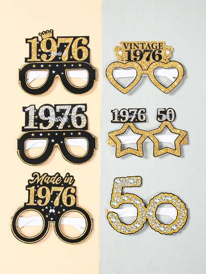 6pcs Black Gold 50th Birthday Party Decorative Glasses, Vintage 50th Birthday Party Photo Props, Birthday Party Accessories,Photo Booth Selfie Tools,Happy Birthday Party Eyeglasses, 50 Year Old Birthday Party Supplies,Birthday Celebrations In 1976,Black Gold Fifty Birthday Party Decor,Photography Decor,Birthday Gift,Party Favor