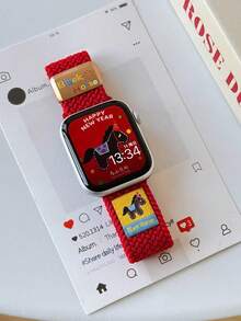 1pc Limited Edition Black Horse Woven Magnetic Band, Compatible With Apple Watch - Multicolor - View 2