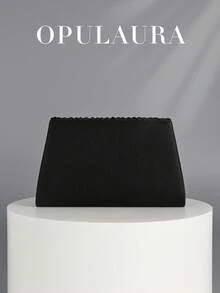 OpulAura 秋冬假日褶皱迷你手拿包。闪耀迷人的水钻装饰，优雅时尚的信封式手提包，专为女性设计，适合派对、婚礼、晚宴和聚会等场合。是参加派对、婚礼、毕业典礼和正式晚宴/活动的女性的理想之选和最佳礼物。 - 黑色 - 查看 4