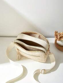 1 chiếc túi đeo chéo nữ kiểu dáng thường ngày, thiết kế 4 khóa kéo, màu trơn, họa tiết hình thoi thời trang cá tính, cầm tay/đeo vai thoải mái, dung tích lớn, phù hợp cho du lịch, mua sắm, đi làm. - Màu be - Xem 6