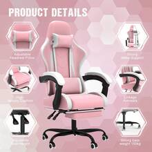 DEVOKO Gaming Chair Computer Chair Ergonomic Gaming Chair With Footrest Office Chair Ergonomic Computer Chair With Lumbar Support - Pink - View 1
